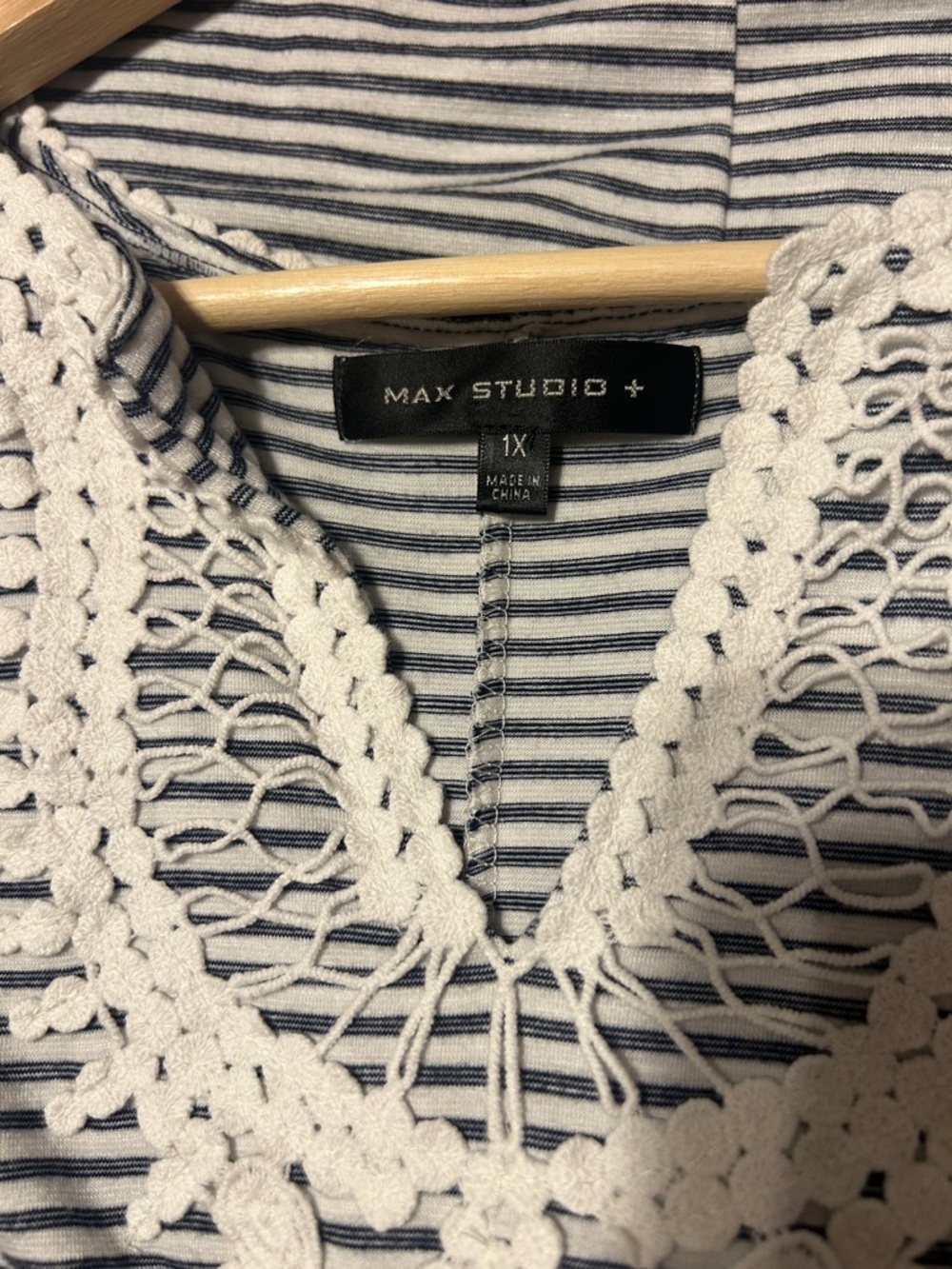 Max Studio Black and White Striped Sleeveless Dress with Crochet Trim - Picture 2 of 3